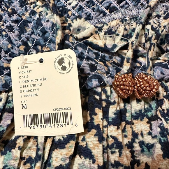 Free People One I Love Maxi Dress Denim Blue Floral Ruffle Smock Prairie Boho - Picture 12 of 16